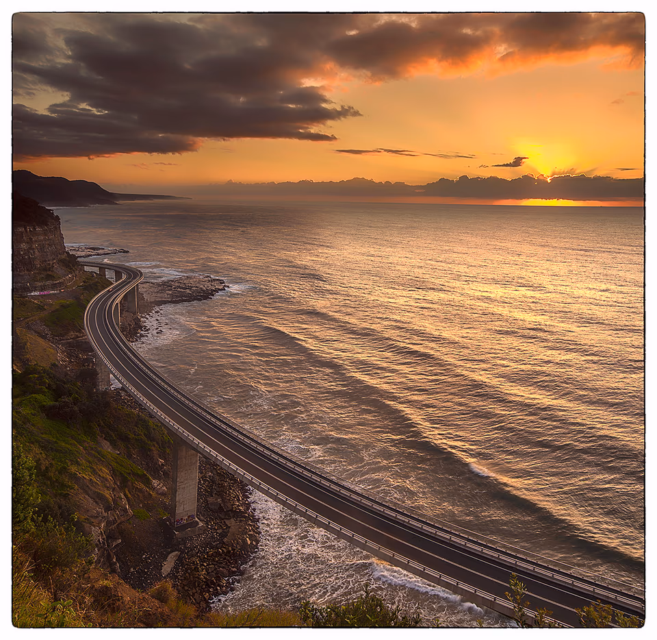 Sea Cliff Bridge Sunrise square sun