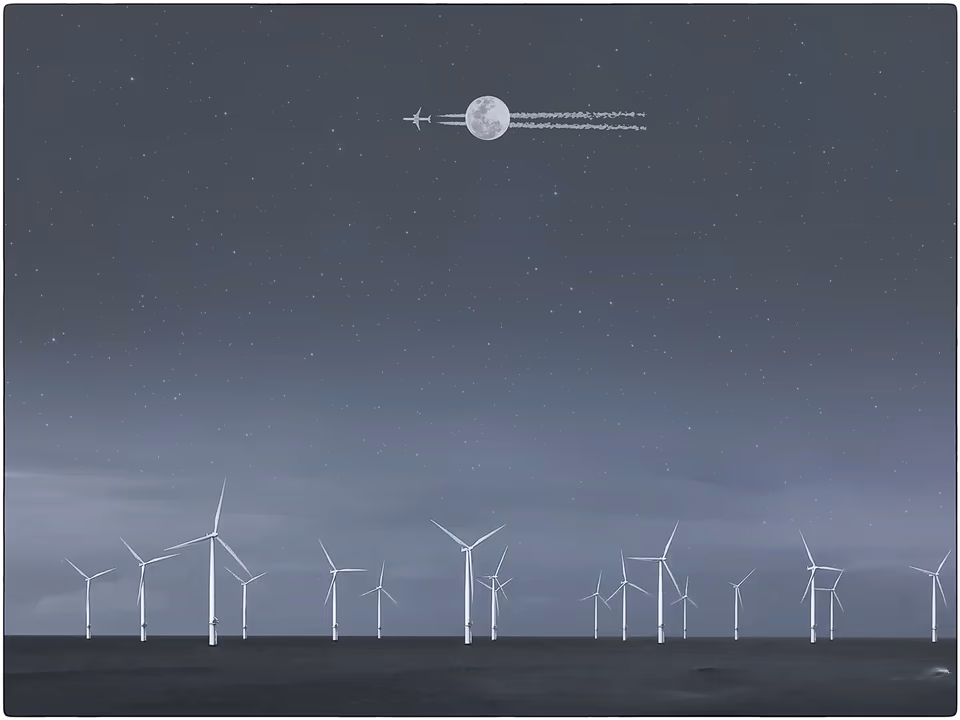 Moon and plane and turbines